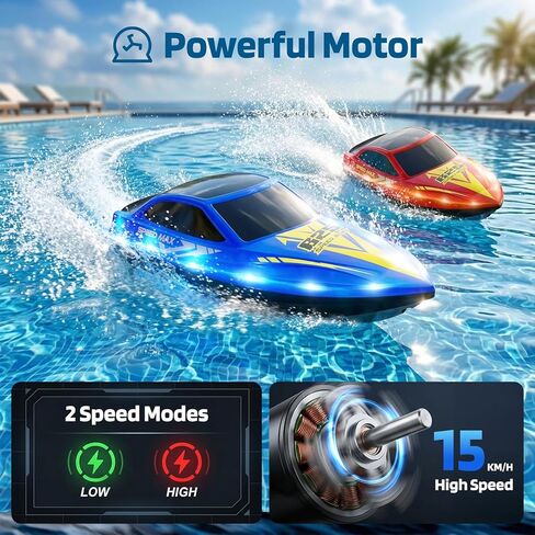 قارب التحكم عن بعد للأطفال، قارب RC لحمام السباحة، البحيرة، النهر والبركة مع أضواء LED، ضبط ذاتي، مقاوم للماء، قوارب سباق كهربائية سريعة السرعة، وضعين للسرعة، بطاريات قابلة لإعادة الشحن لمدة 60 دقيقة in Kuwait