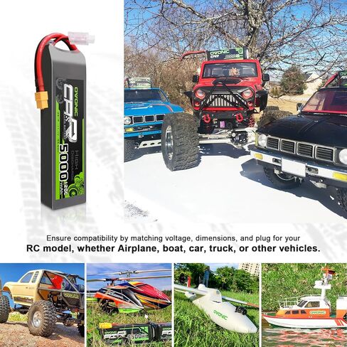 OVONIC 3S LiPo Battery 11.1V 5000mAh 120C with XT60 and TRA Plug Perfect Match RC Car RC Truck Airplane Helicopter Boat Car Racing RC Hobby [6.18''D x 1.81" W x 1.03" H](2 Packs in 1 Package) in Kuwait