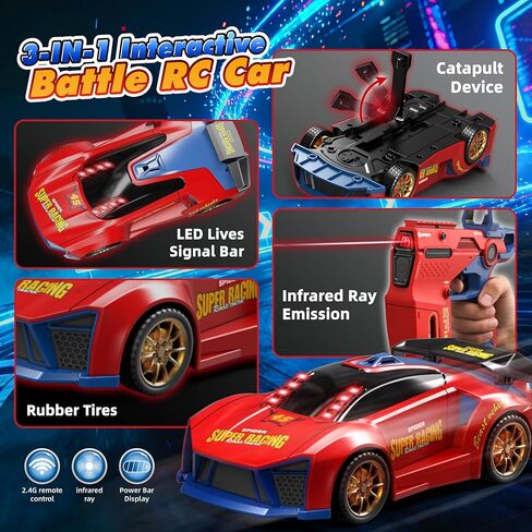 سيارة معركة تفاعلية RC، سيارة تحكم عن بعد مزدوجة بتردد 2.4 جيجا هرتز، سيارة Drift RC مع مسدس محمول بالأشعة تحت الحمراء، بطارية قابلة لإعادة الشحن، تأثيرات إطلاق النار والوجه، ألعاب مطاردة وألعاب ثنائية اللاعبين للأطفال بعمر 3 سنوات فما فوق (أحمر) in Kuwait