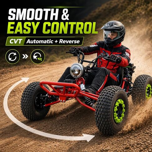 212cc 4-Stroke High-Performance Off-Road Go Kart with CVT, Hydraulic Disc Brakes, Electric & Pull Start, Neutral/Forward/Reverse, 8" All-Terrain Tires, LED Headlight-red in Kuwait