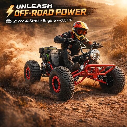 212cc 4-Stroke High-Performance Off-Road Go Kart with CVT, Hydraulic Disc Brakes, Electric & Pull Start, Neutral/Forward/Reverse, 8" All-Terrain Tires, LED Headlight-red in Kuwait