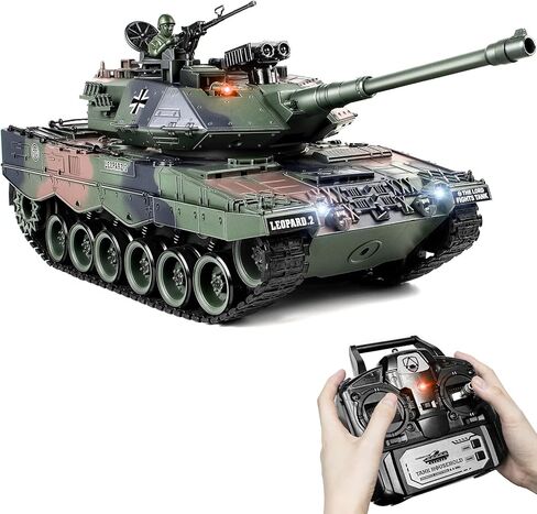 Supdex 1:18 RC Tank، 2.4 جيجا هرتز German Leopard II نموذج دبابة للتحكم عن بعد، لعبة Battle Army Tank 15 قناة مع ضوء دخان وصوت، لعبة عسكرية للبالغين والأطفال الذين يطلقون BBS in Kuwait