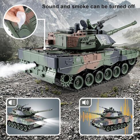 Supdex 1:18 RC Tank، 2.4 جيجا هرتز German Leopard II نموذج دبابة للتحكم عن بعد، لعبة Battle Army Tank 15 قناة مع ضوء دخان وصوت، لعبة عسكرية للبالغين والأطفال الذين يطلقون BBS in Kuwait