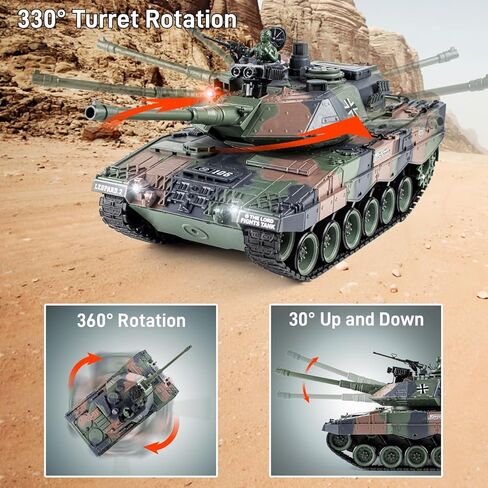Supdex 1:18 RC Tank، 2.4 جيجا هرتز German Leopard II نموذج دبابة للتحكم عن بعد، لعبة Battle Army Tank 15 قناة مع ضوء دخان وصوت، لعبة عسكرية للبالغين والأطفال الذين يطلقون BBS in Kuwait