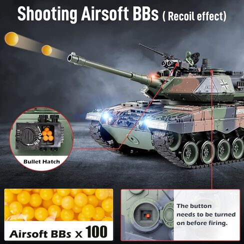 Supdex 1:18 RC Tank، 2.4 جيجا هرتز German Leopard II نموذج دبابة للتحكم عن بعد، لعبة Battle Army Tank 15 قناة مع ضوء دخان وصوت، لعبة عسكرية للبالغين والأطفال الذين يطلقون BBS in Kuwait
