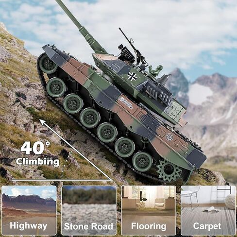 Supdex 1:18 RC Tank، 2.4 جيجا هرتز German Leopard II نموذج دبابة للتحكم عن بعد، لعبة Battle Army Tank 15 قناة مع ضوء دخان وصوت، لعبة عسكرية للبالغين والأطفال الذين يطلقون BBS in Kuwait