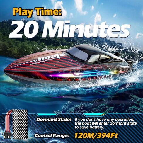 RC Boat for Kids Adults, Fast Remote Control Boat for Pool, Lakes with 30+KPH, 7 LED Lights,Self-Righting,Water Cooling,Fully Waterproof Hull,Demo,Rechargeable Battery,2.4GHz RC Boats Summer Toys in Kuwait