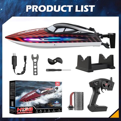 RC Boat for Kids Adults, Fast Remote Control Boat for Pool, Lakes with 30+KPH, 7 LED Lights,Self-Righting,Water Cooling,Fully Waterproof Hull,Demo,Rechargeable Battery,2.4GHz RC Boats Summer Toys in Kuwait
