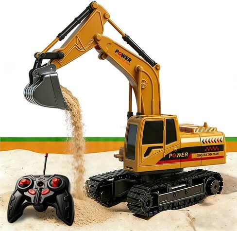 RC Hydraulic Excavator Toy, 6-Channel Remote Control Excavator with Metal Shovel & Lights, 360° Rotation Mini Excavator, RC Construction Vehicles Digger Toy for Boys 3-8 in Kuwait