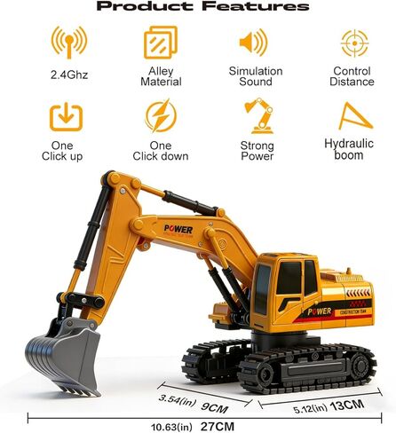 RC Hydraulic Excavator Toy, 6-Channel Remote Control Excavator with Metal Shovel & Lights, 360° Rotation Mini Excavator, RC Construction Vehicles Digger Toy for Boys 3-8 in Kuwait