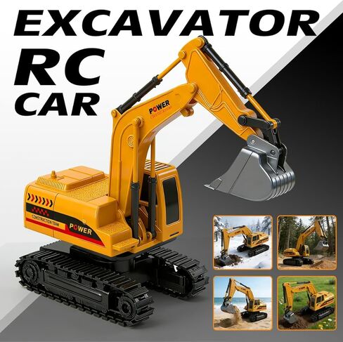 RC Hydraulic Excavator Toy, 6-Channel Remote Control Excavator with Metal Shovel & Lights, 360° Rotation Mini Excavator, RC Construction Vehicles Digger Toy for Boys 3-8 in Kuwait