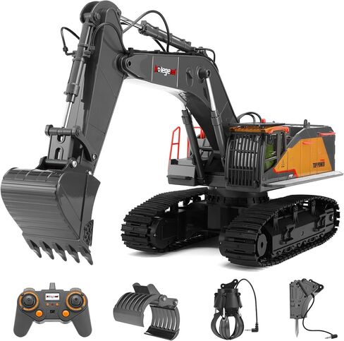 kolegend 1:14 RC Excavator 25 Channel 4 in 1 Construction Toys,Remote Control Vehicles Tractor Sandbox Toys Digger,with Metal Bucket,Drill Bit,Gripper & Wood Gripper RC Truck in Kuwait