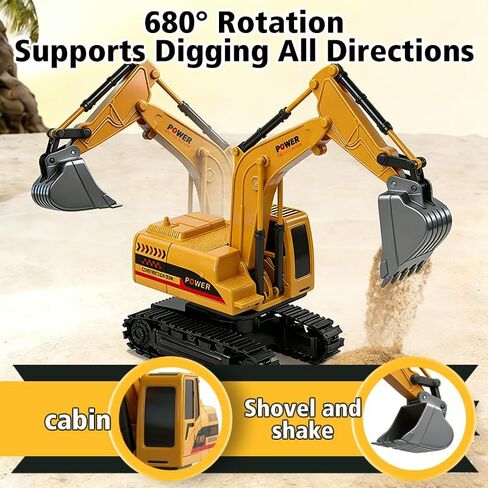 RC Hydraulic Excavator Toy, 6-Channel Remote Control Excavator with Metal Shovel & Lights, 360° Rotation Mini Excavator, RC Construction Vehicles Digger Toy for Boys 3-8 in Kuwait