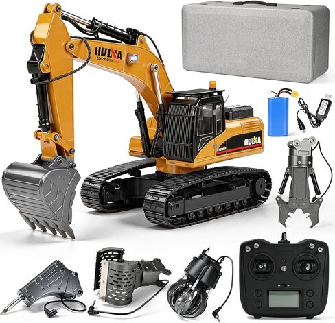 kolegend 1:14 RC Excavator 25 Channel 4 في 1 ألعاب بناء، سيارات التحكم عن بعد جرار رمل ألعاب حفار، مع دلو معدني، لقم مثقاب، قابض ومقبض خشب شاحنة RC in Kuwait