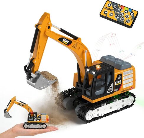 yeshin 1/64 حفار للتحكم عن بعد، مركبة بناء RC من سبيكة معدنية صغيرة مع مجرفة، حفار RC للشحن المباشر من النوع C، أضواء وصوت، هدية عيد ميلاد للأولاد والبنات 3+ in Kuwait