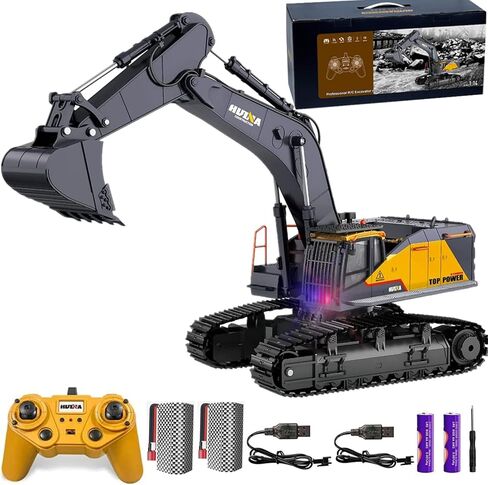 BNAM Remote Control Excavator Toy 1/14 Scale RC Excavator, 22 Channel Upgrade Full Functional Construction Vehicles Rechargeable RC Truck with Metal Shovel and Lights Sounds Best for Kids 3-15 in Kuwait