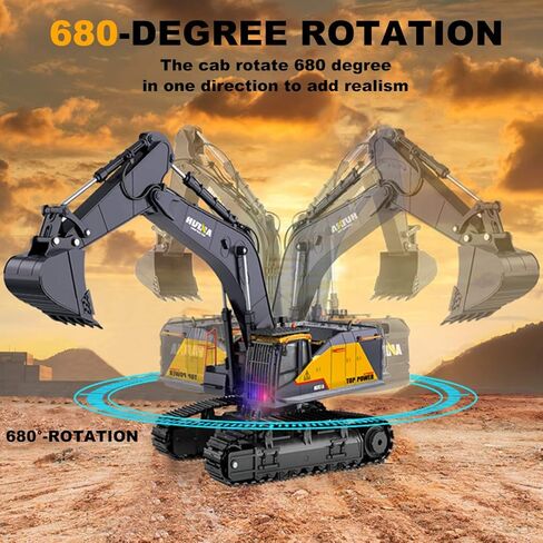 BNAM Remote Control Excavator Toy 1/14 Scale RC Excavator, 22 Channel Upgrade Full Functional Construction Vehicles Rechargeable RC Truck with Metal Shovel and Lights Sounds Best for Kids 3-15 in Kuwait