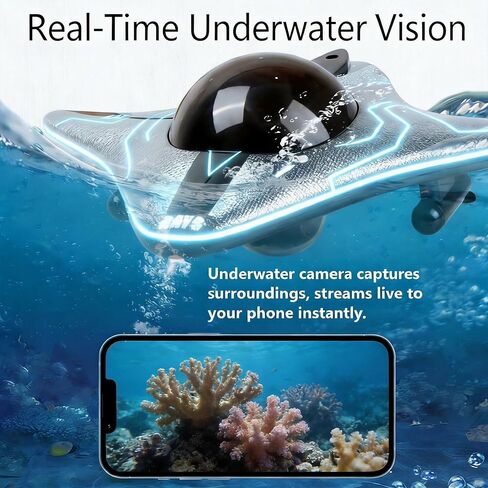 Waterproof RC Camera Boat with WiFi Camera, 6CH App Controlled Underwater Drone for Pools & Lakes, Real-Time Transmission Remote Control Boat for Adults Kids, Birthday Gift in Kuwait