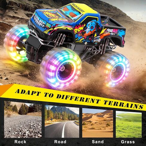 Remote Control Monster Truck Toys for Kids, 1:20 Scale 2.4GHz RC Car with Lights, All Terrain Rechargeable RC Truck with 2 Rechargeable Batteries, Toy Gift Birthday Christmas for Boys Girls Toddlers in Kuwait
