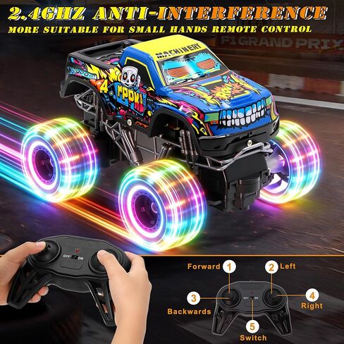 Remote Control Monster Truck Toys for Kids, 1:20 Scale 2.4GHz RC Car with Lights, All Terrain Rechargeable RC Truck with 2 Rechargeable Batteries, Toy Gift Birthday Christmas for Boys Girls Toddlers in Kuwait