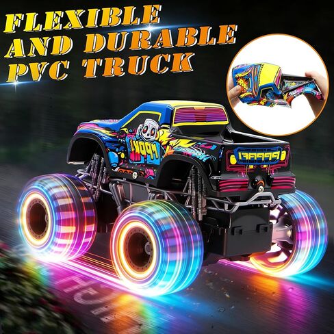 Remote Control Monster Truck Toys for Kids, 1:20 Scale 2.4GHz RC Car with Lights, All Terrain Rechargeable RC Truck with 2 Rechargeable Batteries, Toy Gift Birthday Christmas for Boys Girls Toddlers in Kuwait