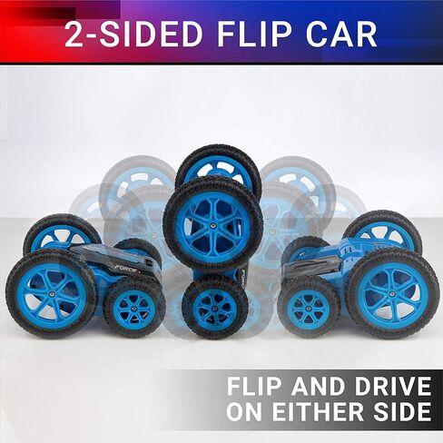 سيارة Force1 Tornado Blue LED للتحكم عن بعد للأطفال - قيادة مزدوجة الجوانب سريعة RC سيارات 360 تقلب، سيارة RC للطرق الوعرة ذات الدفع الرباعي في الهواء الطلق، إطارات لجميع التضاريس، بطارية قابلة للشحن RC Crawler، جهاز تحكم عن بعد 2.4 جيجا هرتز in Kuwait
