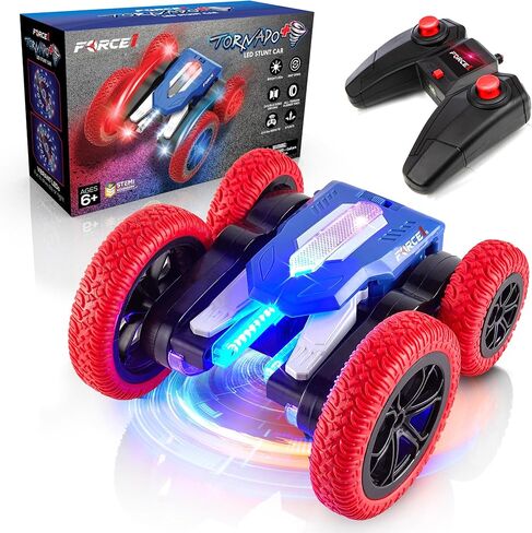 سيارة Force1 Tornado Blue LED للتحكم عن بعد للأطفال - قيادة مزدوجة الجوانب سريعة RC سيارات 360 تقلب، سيارة RC للطرق الوعرة ذات الدفع الرباعي في الهواء الطلق، إطارات لجميع التضاريس، بطارية قابلة للشحن RC Crawler، جهاز تحكم عن بعد 2.4 جيجا هرتز in Kuwait