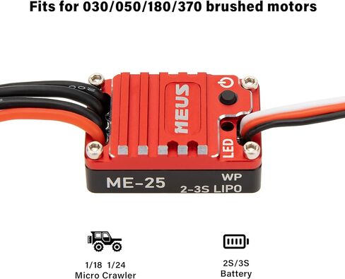 MEUS Racing ME25 25A Brushed Mini ESC for SCX24 TRX4M ASCENT-18 SCX30 1/30 1/24 1/18 RC Crawler Upgrades (V2) in Kuwait