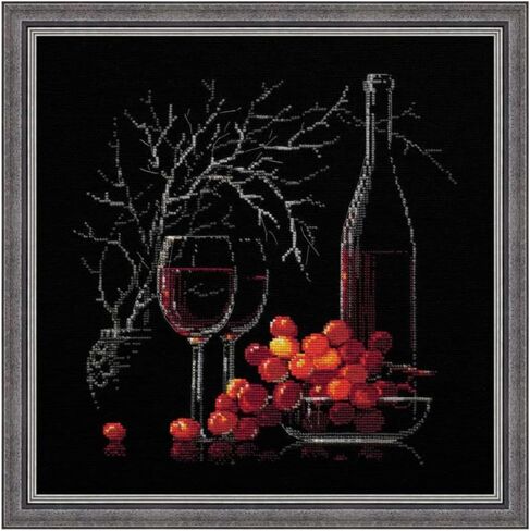 RIOLIS 1239 - Still Life with Red Wine - Counted Cross Stitch Kit 11¾" x 11¾" Zweigart 14 ct. Black AIDA 12 Colors in Saudi Arabia