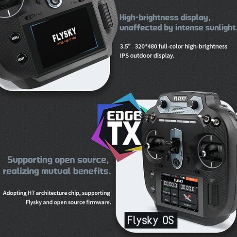 جهاز إرسال راديو Flysky FS-ST16 Pro وFS-SR8 8CH كومبو، شاشة IPS 3.5 بوصة، نطاق مزدوج 2.4 جيجا/900 ميجاهرتز، محور تأثير القاعة، نظام OpenTX، للطائرة، FPV، سيارة RC (خنق اليد اليسرى) in Kuwait