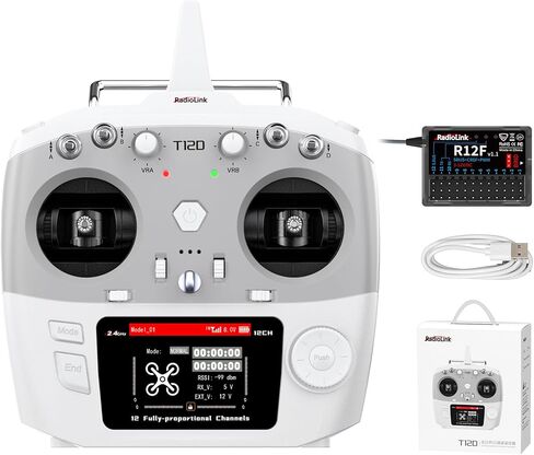 جهاز إرسال Radiolink T12D V2 ذو 12 قناة RC وجهاز استقبال R12F، يدعم وحدة ELRS الصغيرة، وحدة تحكم عن بعد طويلة المدى لقارب السيارة بدون طيار FPV (الوضع 2) in Kuwait