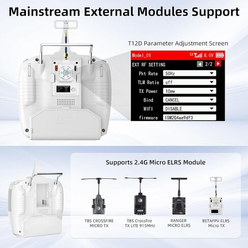 جهاز إرسال Radiolink T12D V2 ذو 12 قناة RC وجهاز استقبال R12F، يدعم وحدة ELRS الصغيرة، وحدة تحكم عن بعد طويلة المدى لقارب السيارة بدون طيار FPV (الوضع 2) in Kuwait