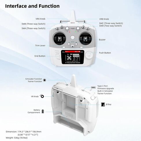 جهاز إرسال Radiolink T12D V2 ذو 12 قناة RC وجهاز استقبال R12F، يدعم وحدة ELRS الصغيرة، وحدة تحكم عن بعد طويلة المدى لقارب السيارة بدون طيار FPV (الوضع 2) in Kuwait