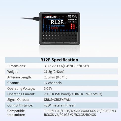 جهاز إرسال Radiolink T12D V2 ذو 12 قناة RC وجهاز استقبال R12F، يدعم وحدة ELRS الصغيرة، وحدة تحكم عن بعد طويلة المدى لقارب السيارة بدون طيار FPV (الوضع 2) in Kuwait