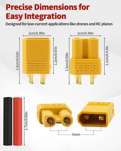 20 Pairs XT30 Connectors (Male + Female Plugs) with 80 PCS Heat Shrink Tubing for RC Battery Connector, RC Lipo Battery Car Boat in Kuwait
