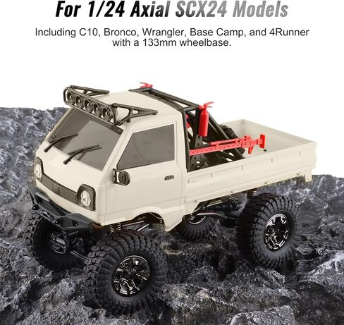 طقم هيكل صلب لشاحنة KT24 1/24 Kei مع مصابيح LED لمحور SCX24، C10، برونكو، رانجلر، معسكر القاعدة، 4 عداء (قاعدة عجلات 133 مم) - أبيض دافئ in Kuwait