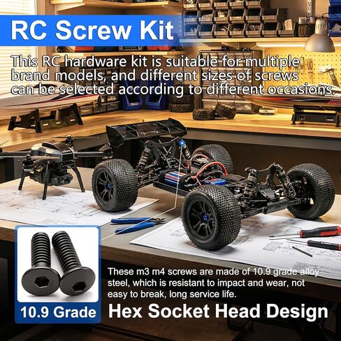طقم براغي RC 540 قطعة، مثبتات الأجهزة M3 M4 RC مجموعة متنوعة من براغي السيارة العالمية RC لإصلاح 1/8 1/10 1/12 1/16 مقياس شاحنات السيارات الزاحفة in Kuwait