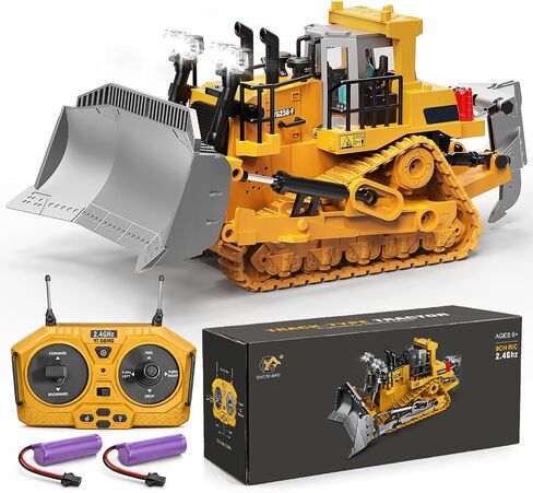 YESHIN Remote Control Bulldozer, 9 Channel Metal RC Track-Type Tractor with Lights & Sound, 2.4GHz Construction Vehicle Toy, Rechargeable, Gifts for Boys Ages 3-12 Birthday Christmas in Saudi Arabia