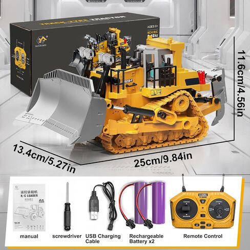 YESHIN Remote Control Bulldozer, 9 Channel Metal RC Track-Type Tractor with Lights & Sound, 2.4GHz Construction Vehicle Toy, Rechargeable, Gifts for Boys Ages 3-12 Birthday Christmas in Saudi Arabia