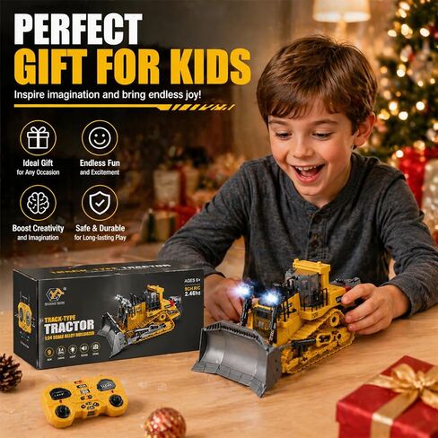 YESHIN Remote Control Bulldozer, 9 Channel Metal RC Track-Type Tractor with Lights & Sound, 2.4GHz Construction Vehicle Toy, Rechargeable, Gifts for Boys Ages 3-12 Birthday Christmas in Saudi Arabia