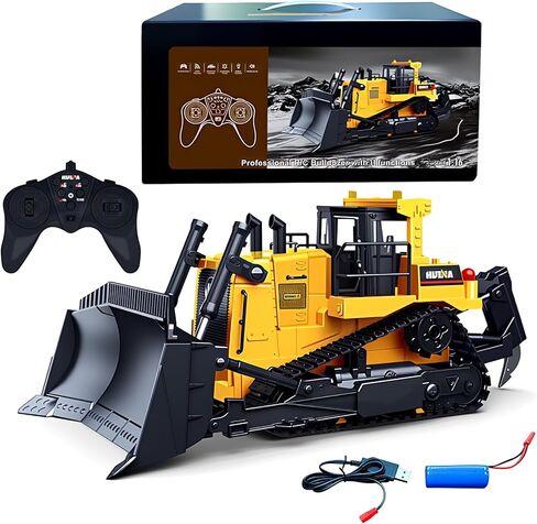 Ailejia Remote Control Bulldozer Toy 1/16 RC Construction Vehicle RC 9 CH 2.4GHz Dozer Front Loader Toy with Light and Metal Shovel for Kids in Kuwait