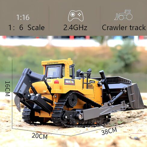 Ailejia Remote Control Bulldozer Toy 1/16 RC Construction Vehicle RC 9 CH 2.4GHz Dozer Front Loader Toy with Light and Metal Shovel for Kids in Kuwait