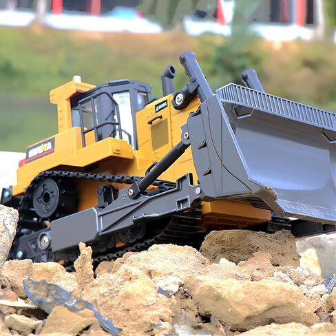 Ailejia Remote Control Bulldozer Toy 1/16 RC Construction Vehicle RC 9 CH 2.4GHz Dozer Front Loader Toy with Light and Metal Shovel for Kids in Kuwait