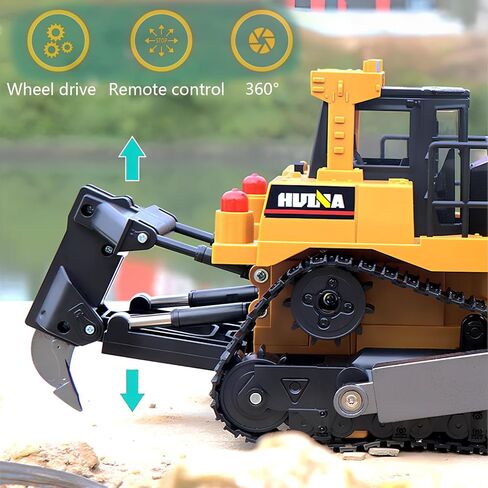 Ailejia Remote Control Bulldozer Toy 1/16 RC Construction Vehicle RC 9 CH 2.4GHz Dozer Front Loader Toy with Light and Metal Shovel for Kids in Kuwait