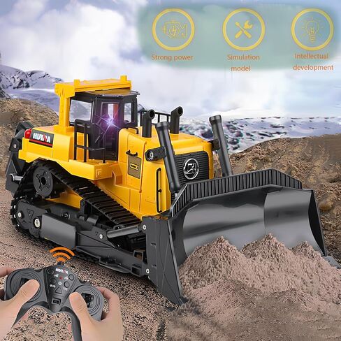 Ailejia Remote Control Bulldozer Toy 1/16 RC Construction Vehicle RC 9 CH 2.4GHz Dozer Front Loader Toy with Light and Metal Shovel for Kids in Kuwait