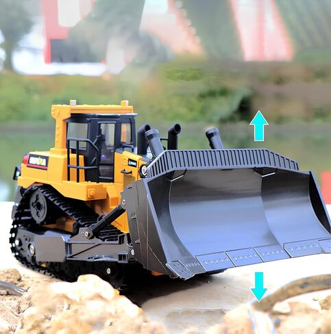 Ailejia Remote Control Bulldozer Toy 1/16 RC Construction Vehicle RC 9 CH 2.4GHz Dozer Front Loader Toy with Light and Metal Shovel for Kids in Kuwait
