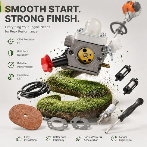 طقم المكربن ​​FS56RC لـ Stihl FS56RC FS70R KM56C HT56C - يستبدل 4144 120 0608، C1M-S267A بفلتر الهواء وخطوط الوقود وسدادة الإشعال وأداة التعديل in Kuwait