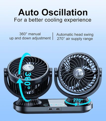 Dual Head Auto Oscillating Car Cooling Fan for Dashboard, DC 12V / 24V Cigarette Lighter Plug Car Fans that Blow Cold Air Cooler for Vehicles Sedan SUV Rv Van Truck Utv Tractor Cab Without AC in Kuwait