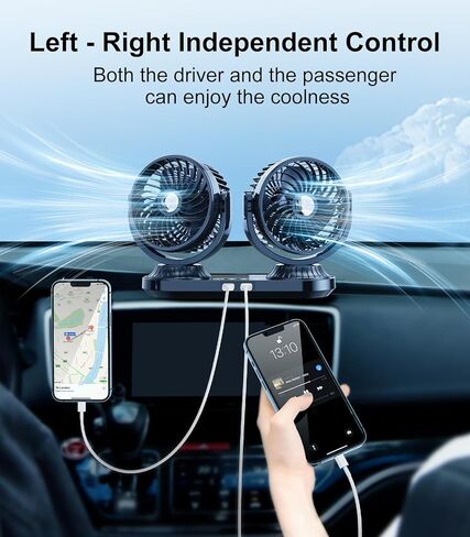 Dual Head Auto Oscillating Car Cooling Fan for Dashboard, DC 12V / 24V Cigarette Lighter Plug Car Fans that Blow Cold Air Cooler for Vehicles Sedan SUV Rv Van Truck Utv Tractor Cab Without AC in Kuwait