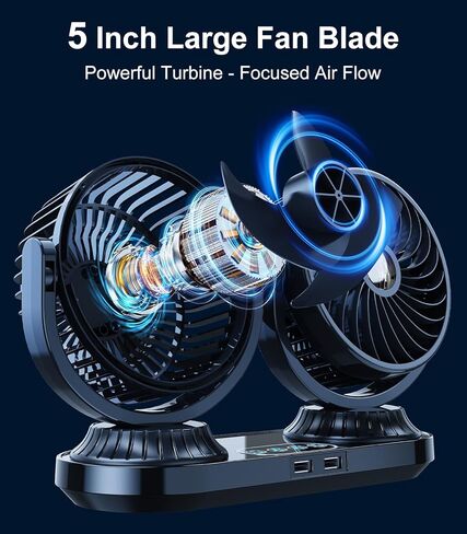 Dual Head Auto Oscillating Car Cooling Fan for Dashboard, DC 12V / 24V Cigarette Lighter Plug Car Fans that Blow Cold Air Cooler for Vehicles Sedan SUV Rv Van Truck Utv Tractor Cab Without AC in Kuwait